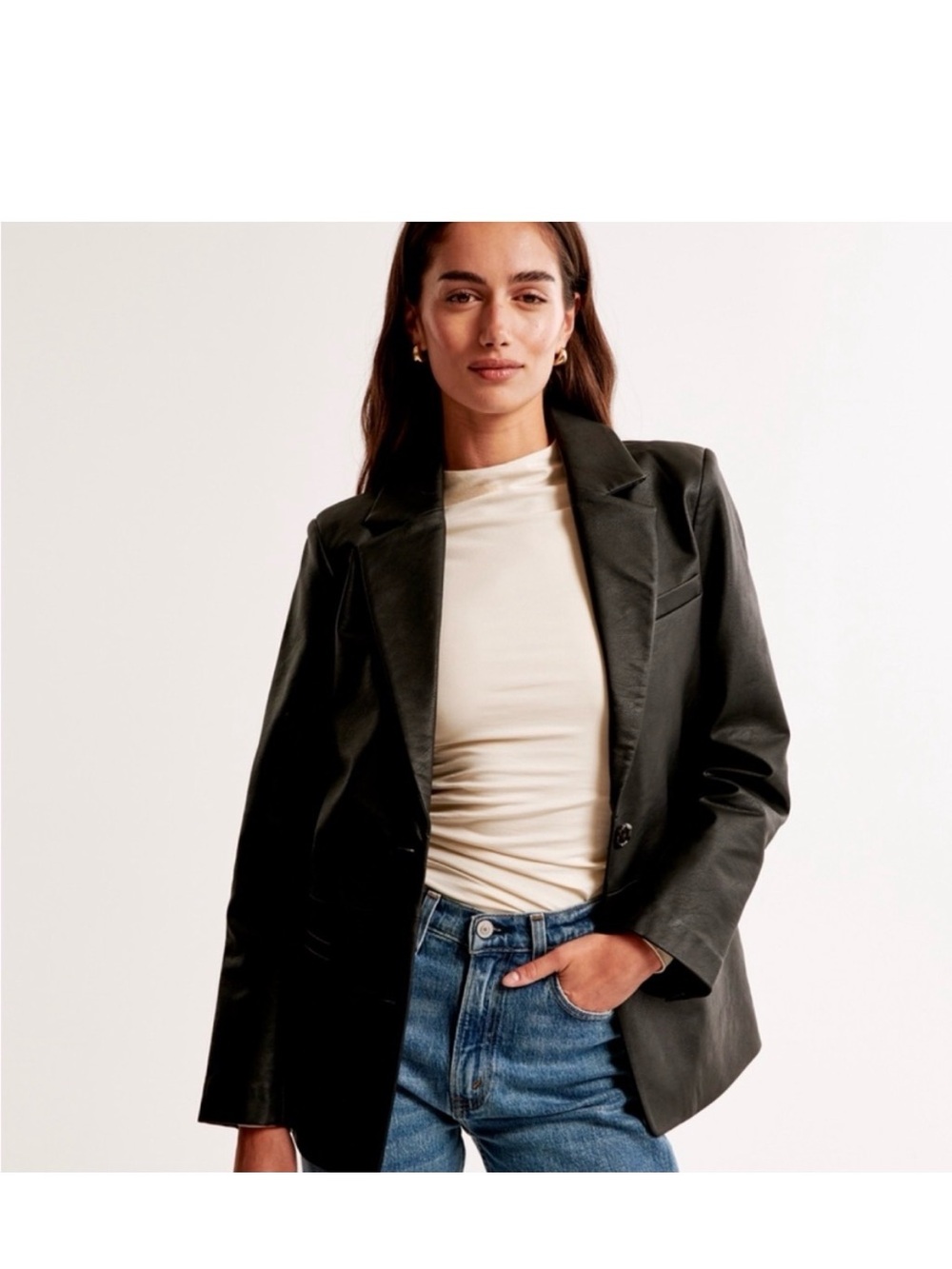 NWT Abercrombie & Fitch Black Vegan Leather Blazer